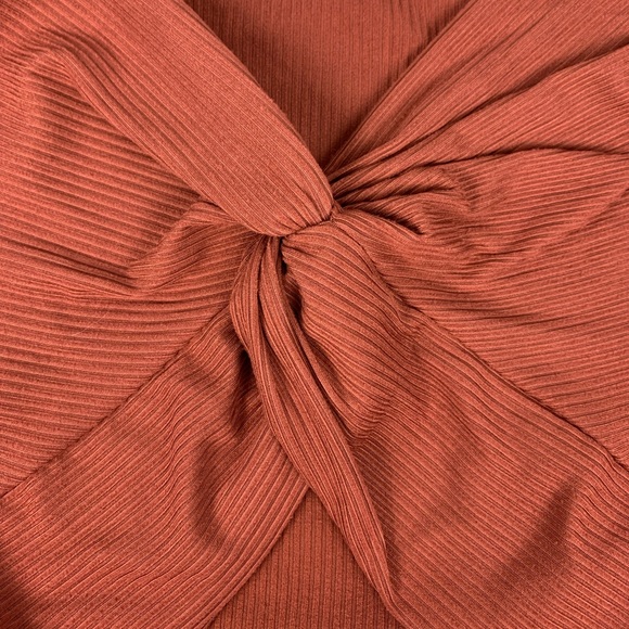 FREE KISSES Tie Waist Crop Top Junior’s Plus Sz 1X, 3X Burnt Orange Belly Shirt - Picture 2 of 9